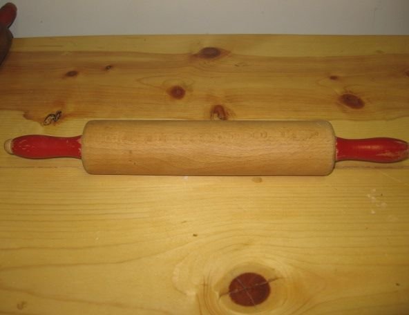 Vintage Wooden 10" Rolling Pin Red Handles