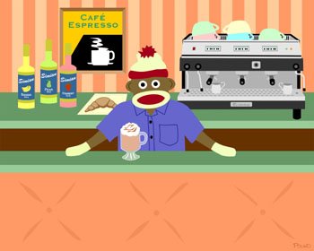 Sock Monkey Barista Coffee Shop Espresso Pop Art Print