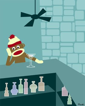 Sock Monkey Martini Glass Bar Original Pop Art Print