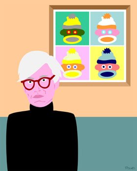 Sock Monkey with Andy Warhol Original Pop Art Print