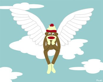 Sock Monkey Clouds Angel Wings Original Pop Art Print