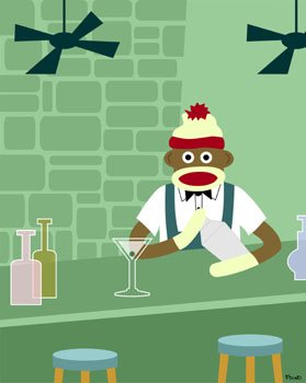 Sock Monkey Martini Shaker Bar Original Pop Art Print