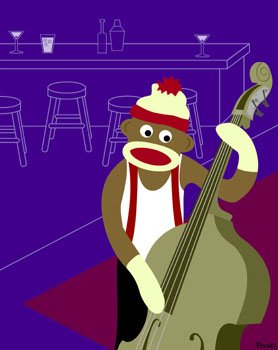 Sock Monkey Jazz Bass Player Original Pop Art Print