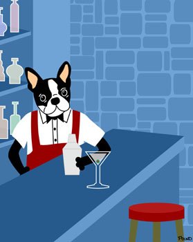 Boston Terrier Martini Cocktail Shaker Pop Art Print