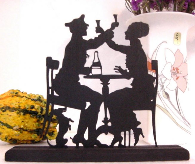Couple Having a Toast Bon Voyage Wood Silhouette