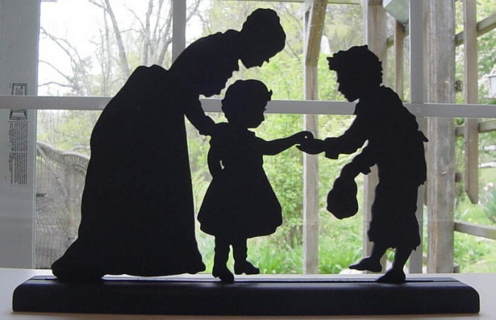 Woman, Child and Beggar Victorian Style Hand-cut Decorative Silhouette