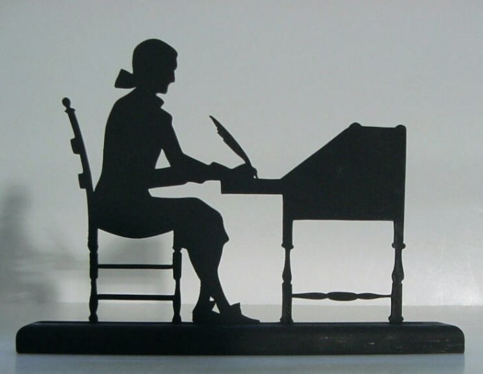 Man Writing at Desk with Quill Decorative Silhouette-Early America Era