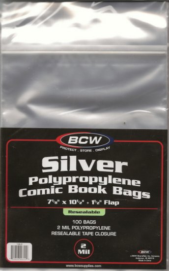 (200) BCW RESEALABLE SILVER-AGE COMIC BOOK SIZE BAGS / COVERS
