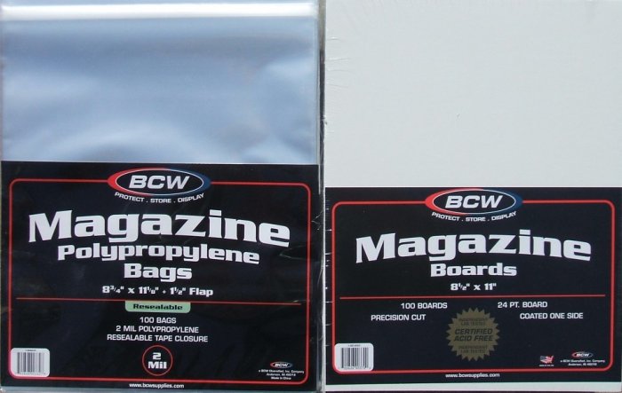 (100) BCW RESEALABLE MAGAZINE SIZE BAGS & BACKING BOARDS