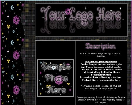 Auction Template Black & Purple Flower Side Border
