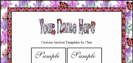 Auction Template Ladybug Purple Pink & Green Flower