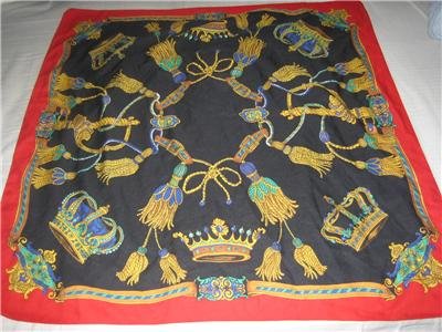 Vintage SILKY Royal CROWNS Big Square Scarf Fashion Accessories