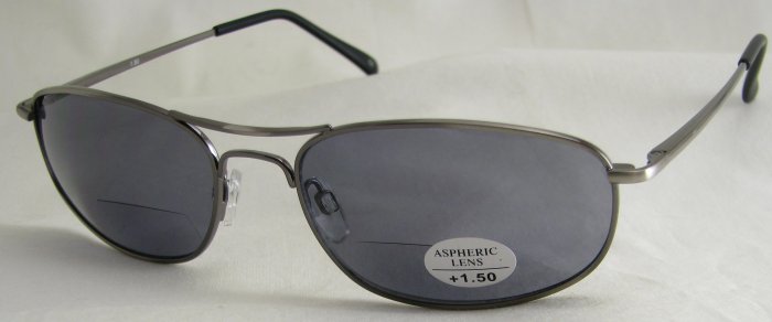 505RP-150 TINTED READING GLASSES SUNGLASSES READERS PEWTER COLORED METAL FRAME +1.50 BIFOCAL