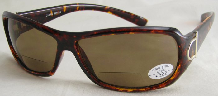 128RDBT-200 TINTED READING GLASSES SUN READERS DARK BROWN TORTOISE PLASTIC FRAME +2.00 BIFOCAL
