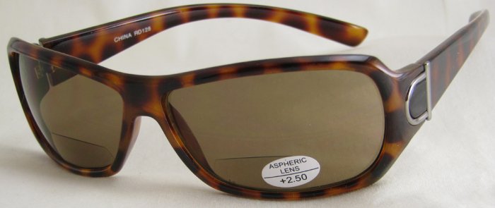 128RLST-250 READING SUNGLASSES READERS TINTED - LEOPARD SPOTTED TORTOISE PLASTIC FRAME +2.50 BIFOCAL