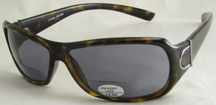 128RT-250 READING SUNGLASSES SUN READERS TINTED - TORTOISE PLASTIC FRAME +2.50 BIFOCAL