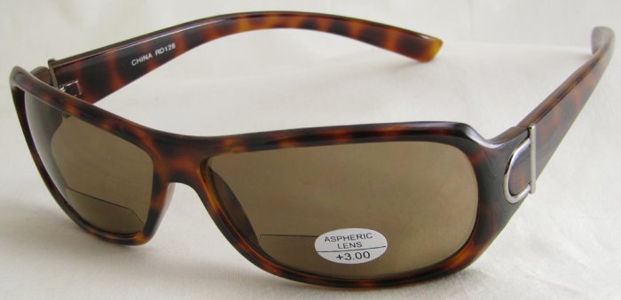128RLST-300 READING SUNGLASSES READERS TINTED LEOPARD SPOTTED TORTOISE PLASTIC FRAME +3.00 BIFOCAL