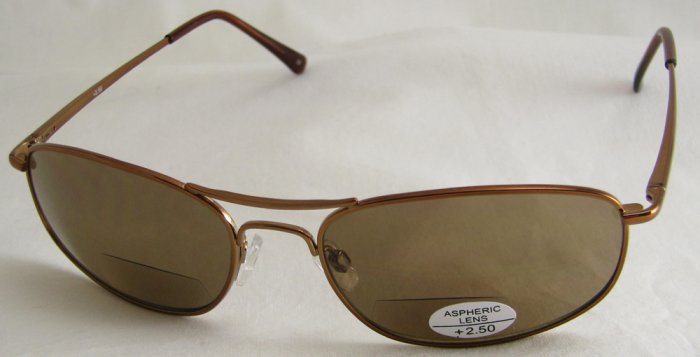 505RC-250 SUN READERS TINTED READING GLASSES SUNGLASSES - COPPER COLORED METAL FRAME +2.50 BIFOCAL