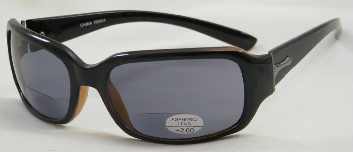 624RDB-200 READING SUNGLASSES TINTED SUN READERS DARK BROWN PLASTIC FRAME +2.00 BIFOCAL