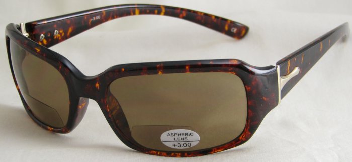 624RDBT-300 READERS TINTED RADING GLASSES SUNGLASSES DARK BROWN TORTOISE PLASTIC FRAME +3.00 BIFOCAL
