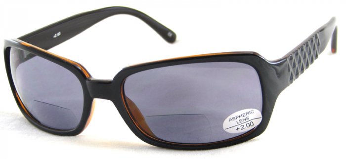 933RDB-200 SUN READERS READING SUNGLASSES TINTED DARK BROWN PLASTIC FRAME SMOKE LENSES +2.00 BIFOCAL