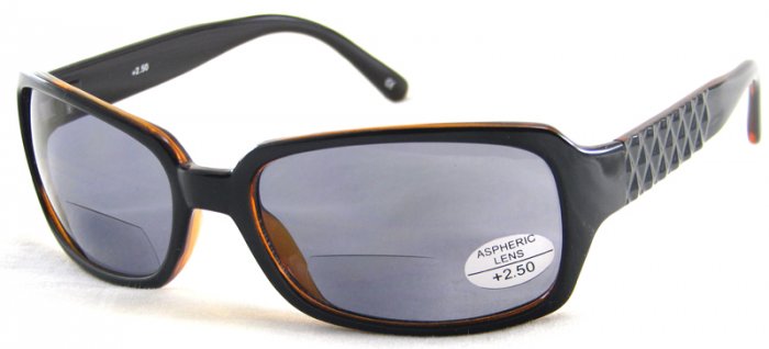 933RDB-250 SUN READERS READING SUNGLASSES TINTED - DARK BROWN PLASTIC FRAME +2.50 BIFOCAL