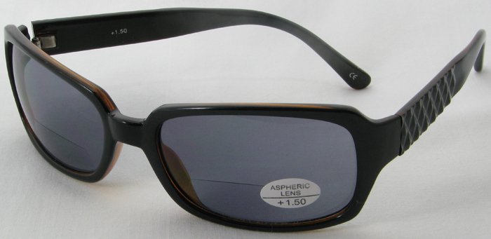 933RDB-150 SUN READERS TINTED READING SUNGLASSES DARK BROWN PLASTIC FRAME SMOKE LENSES +1.50 BIFOCAL