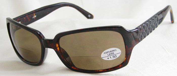 933RDBT SUN READERS TINTED READING GLASSES DARK BROWN TORTOISE PLASTIC FRAME +1.50 BIFOCAL