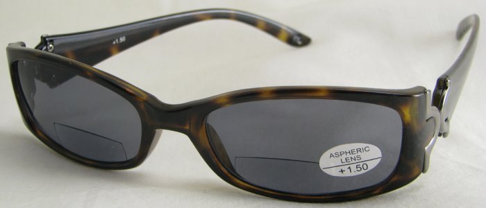 577RT-150 TINTED READING GLASSES SUNGLASSES TORTOISE PLASTIC FRAME SMOKE LENSES +1.50 BIFOCAL