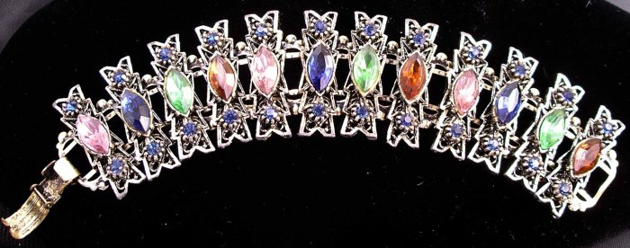 vintage wide rhinestone book chain bracelet