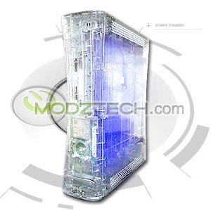 XBOX 360 CLEAR MOD CASE GHOST SHELL w/ BLUE LED LIGHTS & TOOL KIT
