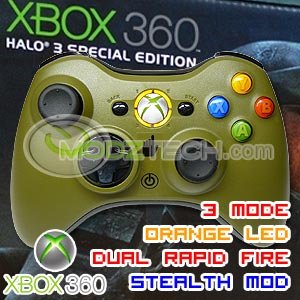 XBOX 360 Rapid Fire Turbo Stealth Modded HALO 3 Limited Edition Wireless Controller w ORANGE LED