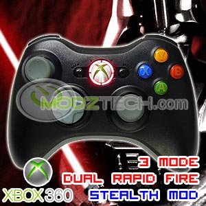 XBOX 360 3 MODE RAPID FIRE ELITE BLACK CONTROLLER + RED LED LIGHTS Star Wars Darth Vader Colors