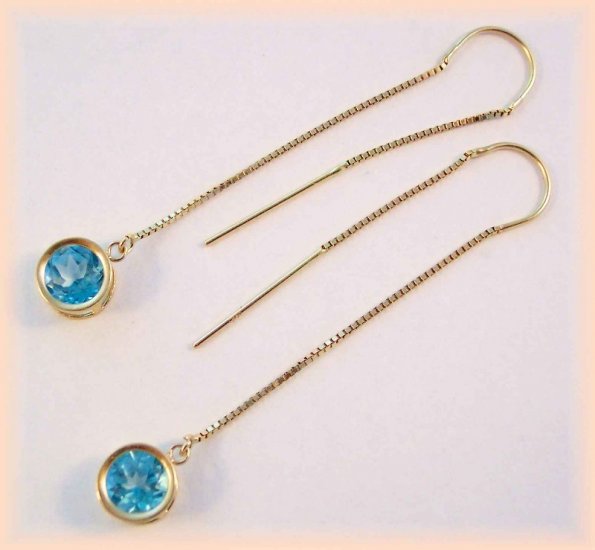 Gemstone threaders. Paraiba-teal 6mm TOPAZ THREADER EARRINGS