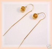 Genuine mandarin citrine gemstone 14k threader earrings