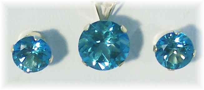 Perfect 14k paraiba-teal color topaz 6mm stud earrings and 8mm pendant