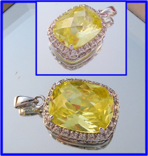 Huge 14x10 cushion checkerboard cut yellow cz sterling pendant