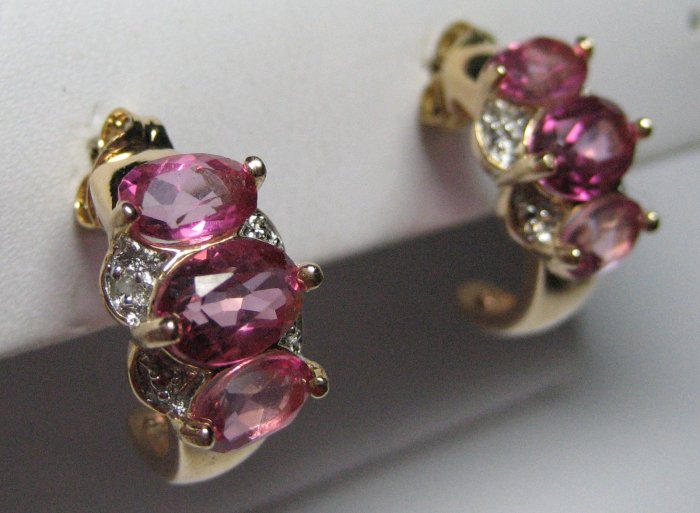 Faux pink sapphire / diamond earrings. Heiress style. Believable