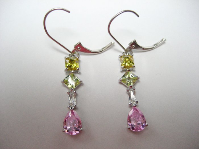 Springtime colors! Pink yellow golden white 1.5" dangle heiress earrings