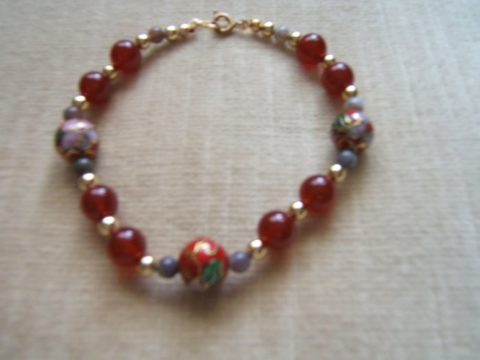 CARNELIAN & JASPER CLOISONNE BRACELET