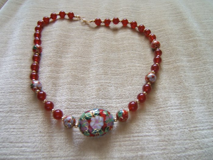 CARNELIAN & CLOISONNE NECKLACE 20"