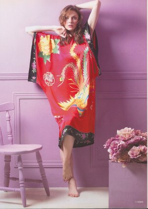 MB114003 Maternity Red Hand Painted Pure Silk Butterfly Sleeves Night Dress Gown Clearance Sale