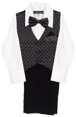 4 Pc Black And Silver Vest Suit