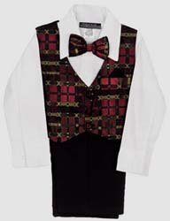 4 Pc Red Checkered Vest Suit
