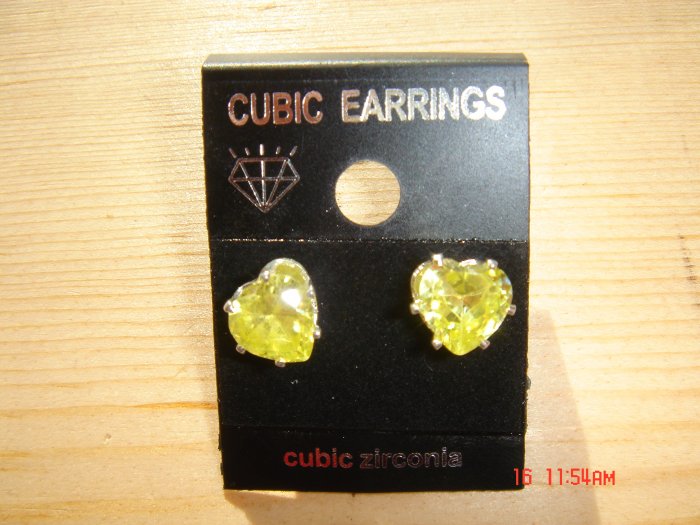 Fine Silver Yellow Cubic Zirconia Heart shape cut 8 MM Stud Earrings