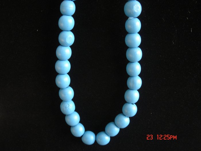 Seawater Blue Wood Beads Necklace w/ 24mm Ball**FREE Gift BAG