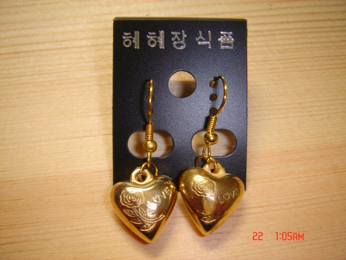 Fashion Handmade Gold Heart with LOVE print Earrings ON SALE 2009**FREE SHIP