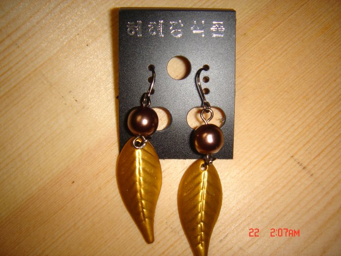 Fashion Handmade Gold Leave with Faux Pearl Earrings ON SALE 2009**FREE SHIP
