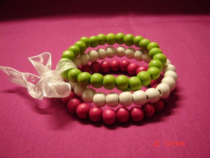 Latest Fashion 3 Wood Bead Bracelets on Ribbon set ON SALE 2009**