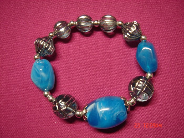 Real SeaWater Blue Marble and Acrylic Bead Stretch Bracelet**